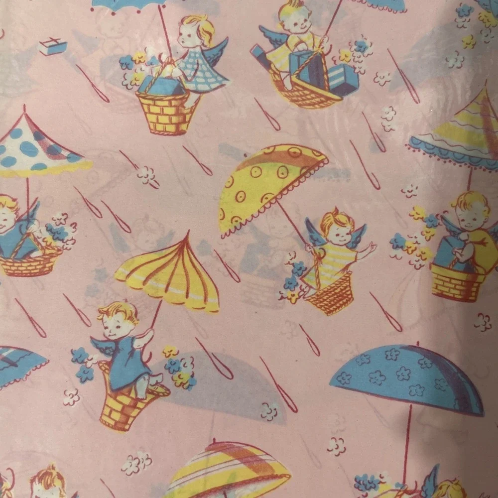 VINTAGE WRAPPING PAPER- NEW BABY, BABY SHOWER, CHILD GIFT, 7 Packs Dennison